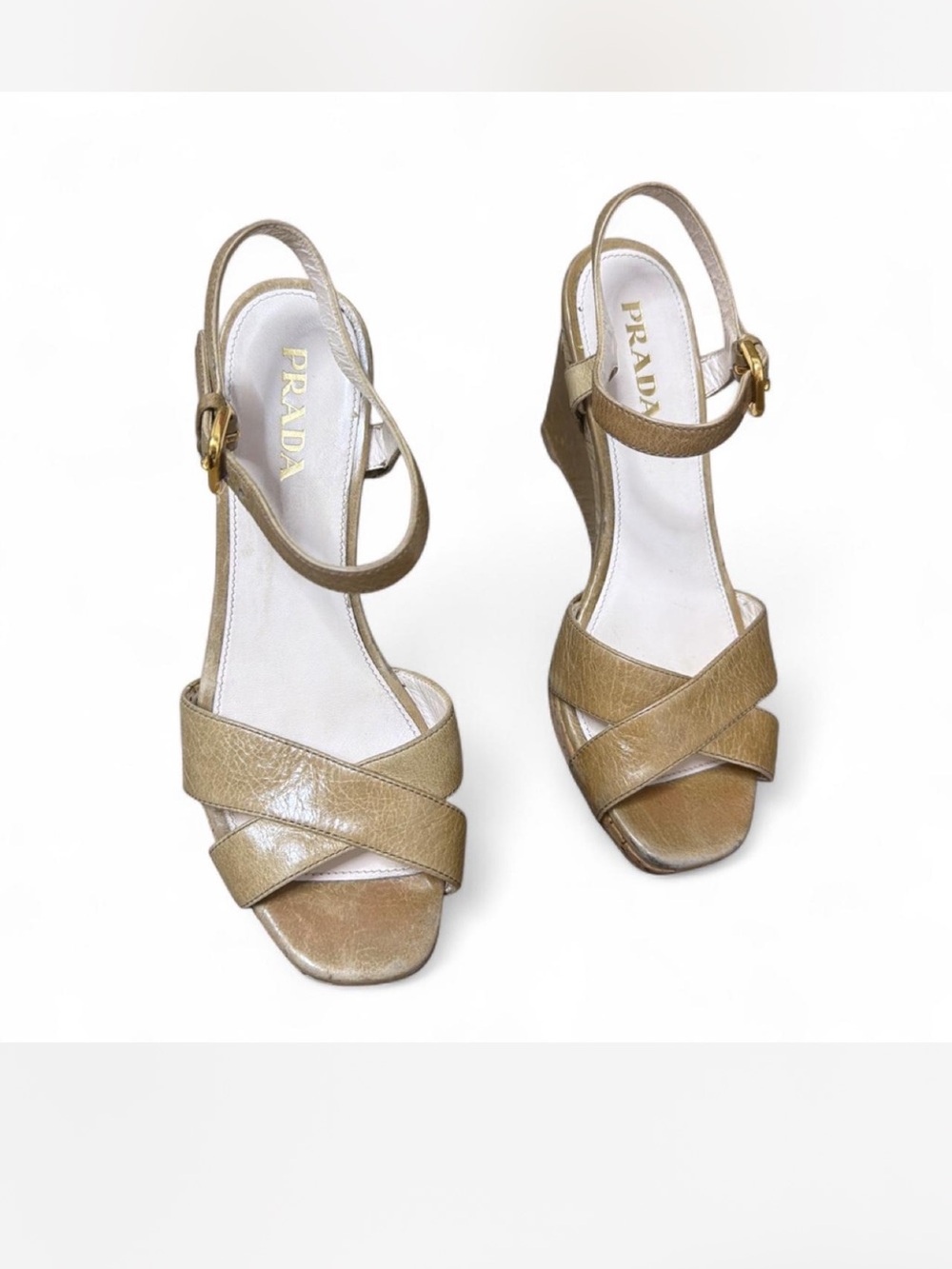 Prada Gold-Tone Crisscross Leather Slingback Sandals Size 36 US 6 Made in Italy